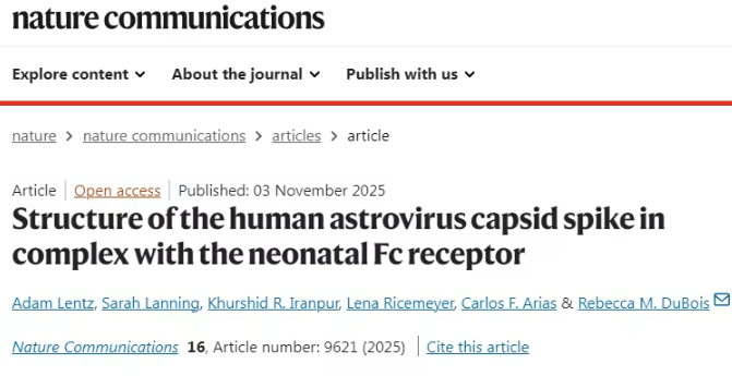 Nature Communications 最新研究揭示：科学家破解人类星状病毒入侵机制，为疫苗研发带来新希望